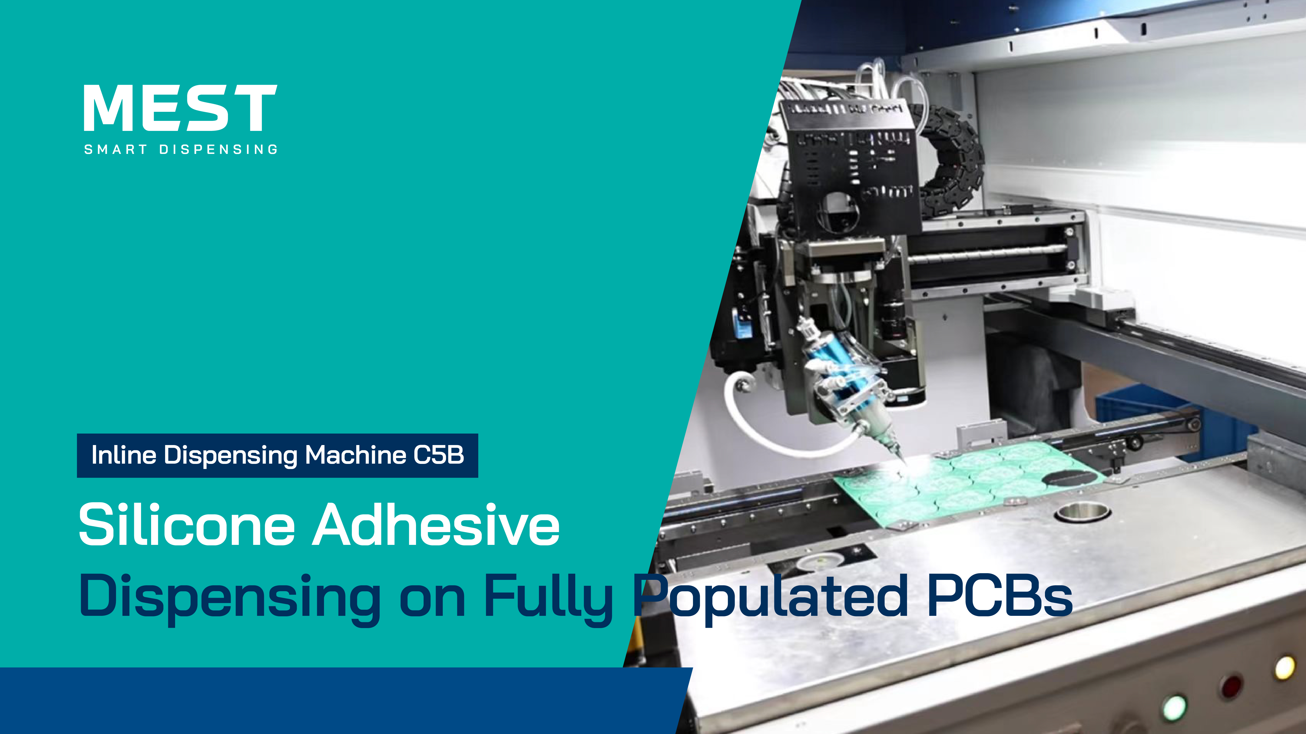 Inline Dispensing Machine C5B – Silicone Adhesive Dispensing on Fully Populated PCBs